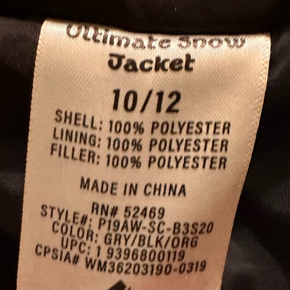 280. Kids Member’s Mark Ultimate Snow Jacket Hooded Coat in Gray, Black & Orange - Picture 13 of 16